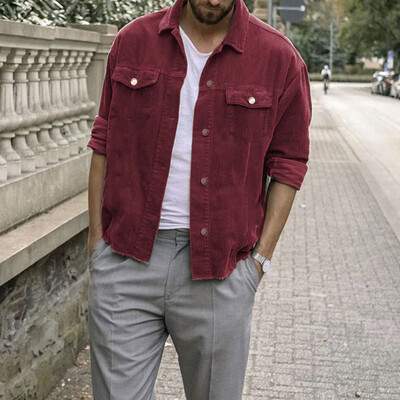

Toponeto Mens Autumn Winter Button Corduroy Long Sleeve Jacket Lapel Coat Top Blouse