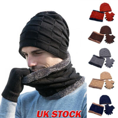 

Winter Thermal 3pcs Set Beanie Knit Hat Glove Neck Scarf Men Women Ski Snow Caps