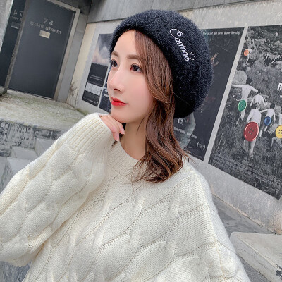 

Beret womens autumn&winter net red same British Retro Black painter hat Korean version sweet&lovely smiling face bud hat