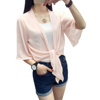 

Small shawl female hot summer new chiffon sunscreen ultra-thin short paragraph womens long sleeve chiffon cardigan