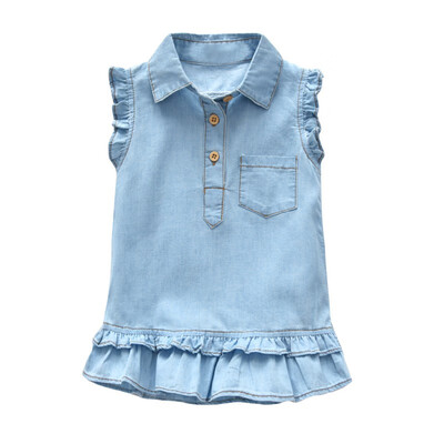 

Summer Kid Girls Flying Sleeve Princess Denim Solid Color Dress For Weddings Children Party Clothing 1-5Y Toddler Girls Clothes