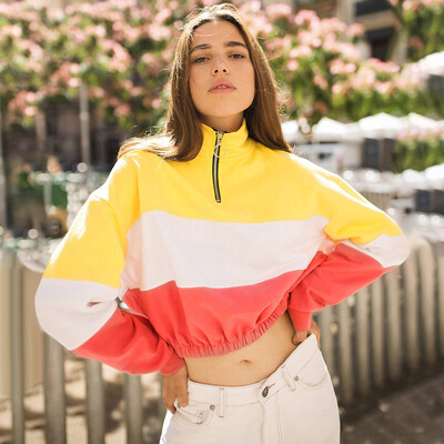 

Tailored Women Casual Color Block Long Sleeve Zipper Blouse Patchwork Sweatershirt Tops