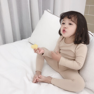 

Children Autumn Toddler Girls Clothing Solid Color Suit Printing Home Service Cotton Soft Two-piece Pajamas girls Suits