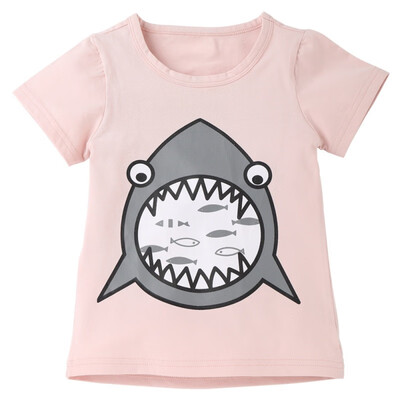 

Summer Short Sleeve Boy Girl Casual T-shirt Shark Cartoon Pattern Unisex Tops Outfits
