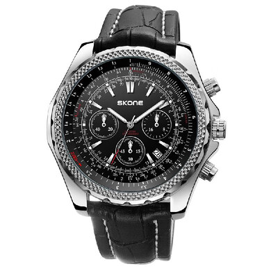 

SKONE 9500EG Watch Men Brand Quartz PU Strap Daily Waterproof Round Dial Wrist Fashion Business Watch Relogio Masculino