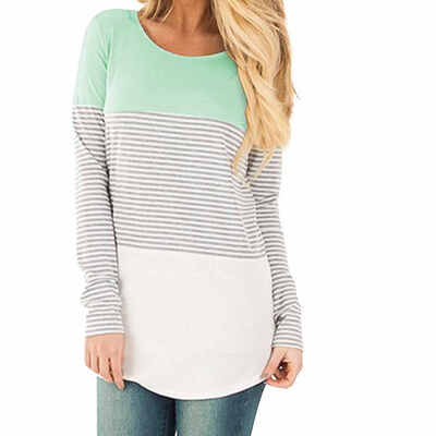 

Women Tops Casual Long Sleeve Cotton Color Block Striped T-Shirt Tunic Blouse Pullover Bottoming Shirt