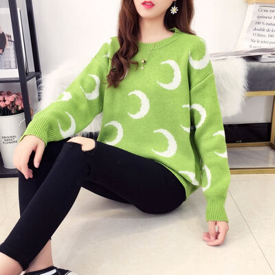 

Women print knitted sweater winter animal fashion casual long sleeve sweet female pullovers tops