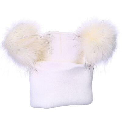 

Fashion Women Winter Warm Knitted Cap with Double Fur Pompom Ball Cute Girls Beanie Hat