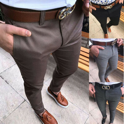 

Men Slim Fit Business Formal Pants Casual Office Luxury Straight Solid Trousers