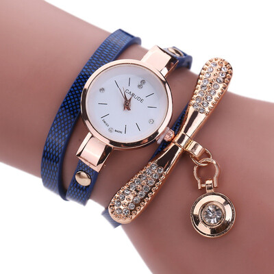 

New Fashion Bracelet Watches Shiny Leather Rhinestone Watch With Pendant Women Accessories