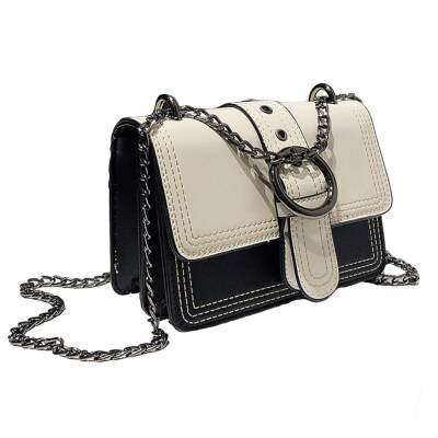 

Women Color Block Chain Faux Leather Square Croosbody Organ Bag Shoulder Pouch