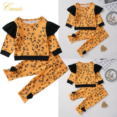 

Newborn Baby Girl Leopard Clothes Ruffle Tops T-shirt Pants Leggings Outfits Set