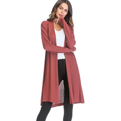 

Long Cardigan Female 2018 Spring Autumn Fashion Long Sleeve Tricot Solid Color Open Stitch Women Sweater Jacket Cardigans Coat