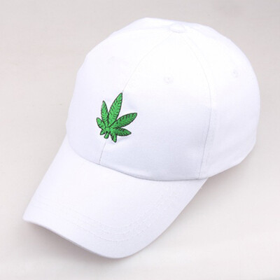 

Embroidery Maple Leaf White Cap Weed Hats for Men Women Cotton