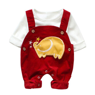 

Fashion Novel Cartoon Elephant Print Baby Boy Sets White Top Red Romper Two-piece Baby Boy Girl Sets 0-12M Newborn Baby Clothes