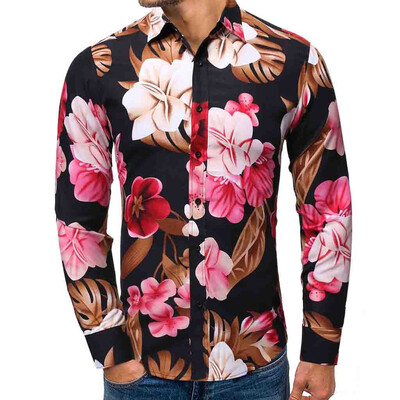 

Toponeto Mens Autumn Winter Casual Turn-down Collar Long Sleeve Printing Shirt