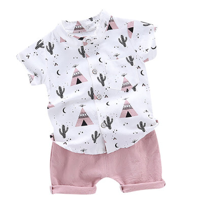 

Summer Baby Boys Casual Short Sleeve Floral pyramid Pattern shirt TopsShorts Costume Set