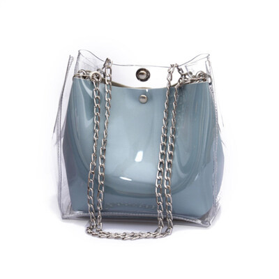 

Fashion Transparent Women Casual Clear Jelly Shoulder Crossbody Chain Bucket Bag