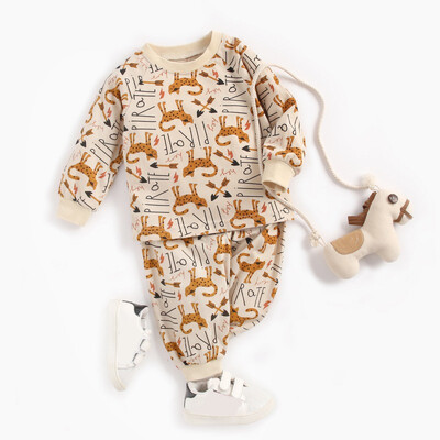 

Cute Children Set 0-4T New Autumn Baby Kids Girls Boys Long Sleeve Cartoon Print BlousePants Pajamas Sleepwear Set