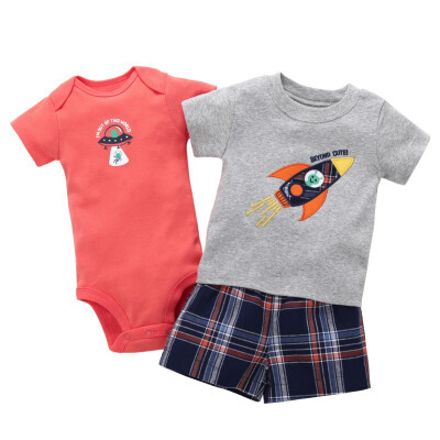 

WEIXINBUY Baby Sets High Quality Teamsters Baby Boy & Girl Clothing Set Short T-shirt Shorts or Romper 3 pcs Set 0-24M