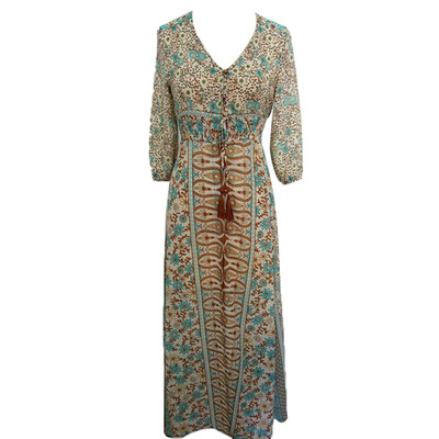 

Fashion Women High Waist Sexy V Neck Floral Chiffon Boho Party Vintage Print Beach Maxi Long Dress Casual Long Sleeve Dresses