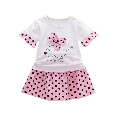 

Baby Girls Clothes Casual Summer Cartoon Rabbit Printed Tops Blouse Short Skirts Suits Toddler Costume Set