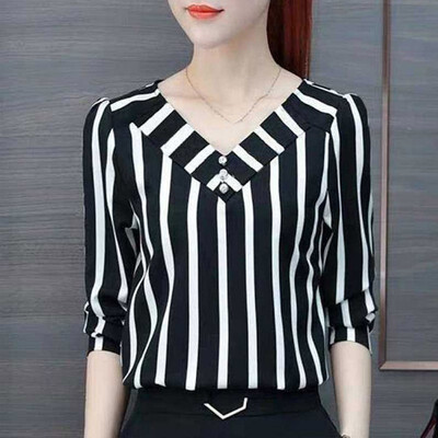

Women Striped Blouse Shirt Female Long Sleeve Blusas Femme Fall Autumn Office Ladies Office Blouses Top Plus Size