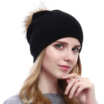 

Gobestart Women Knitting Wool Hemming Warm Beanie Winter Cashmere Hairball Pom Pom Hat Cap