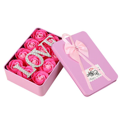 

12pcs Valentines Day Artificial Flowers Perfume Roses Flower Iron Storage Box Gift For Anniversary Gifts For Wedding Decoration