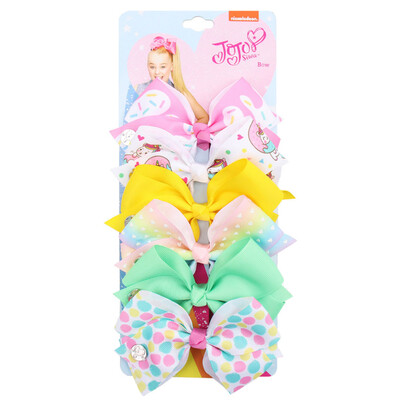 

6PCS Set 5"JOJO Girls Hair Bow Hair Clip Baby Ribbon Jacket Luo Satin Headwear