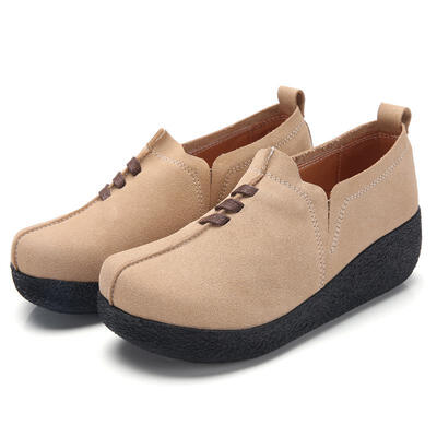 

2019 Spring Women Flats Shoes Platform Sneakers Shoes Woman Leather Suede Casual Shoes Slip On Flats Heels Creepers Moccasins