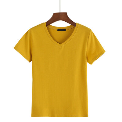 

Summer Women Solid Color V Neck Short Sleeve T-Shirt Casual Slim Fit Basic Top