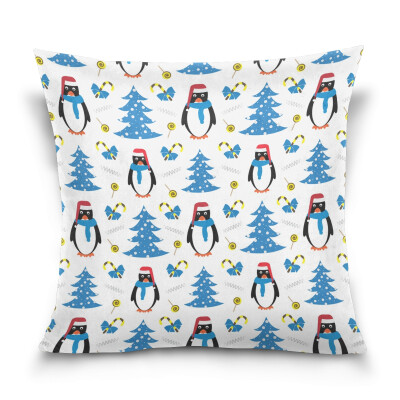 

ALAZA Throw Pillow Cover 16 X 16 inch Christmas Gift Cushion Cover with Santa Claus Penguins Printed Pillowcase