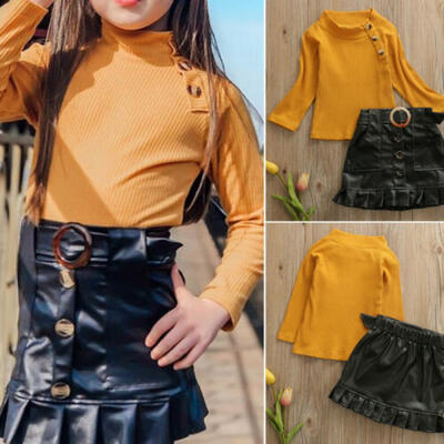 

2pcs Toddler Baby Girl Solid Color Long Sleeve TopsSkirt Kids Dress Outfit Set