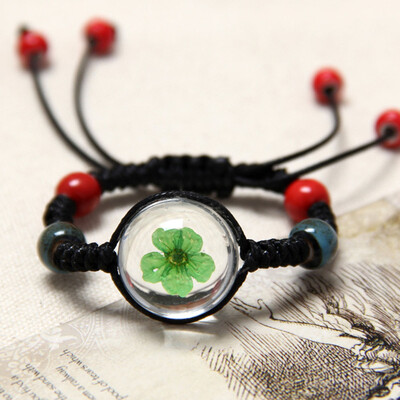 

Natural Dried Flower Bracelet For Womens Jewelry Cherry blossom Life time gem Hand-knitted national Accessories