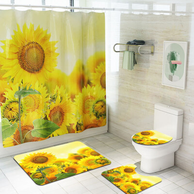 

〖Follure〗Sunflower Shower Curtain Floor Mat Four-piece Bathroom Mat Set