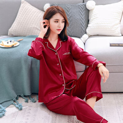 

Wholesale Couple Pajamas Sleepwear Nightgown Set Long Sleeve Autumn Silk Home Suit Turn-down Neck Plus Size Couple Sleepwear W1