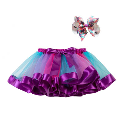 

Girls Summer Mesh Rainbow Color Matching High Waist Skirt Short Pleated Sweet SkirtHairband