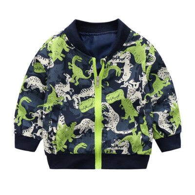 

Spring Autumn New Infant Baby Boys Polyester Long Sleeve Zipper Outerwear Casual Cartoon Dinosaur Printed Comfortable Sweatshirt