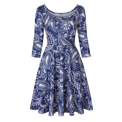 

Womens 34 Sleeves Floral Tunic Shirts Casual Fall Flared Midi Dress with Pockets