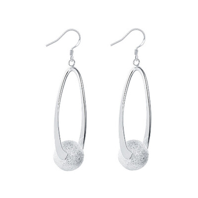 

Silver Plated Women Girls Earrings Jewelry Beads Oval Dangle Ear Studs Loop jewelry