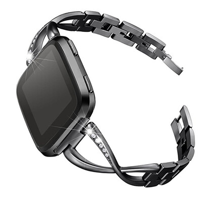 

〖Follure〗Luxury Alloy Crystal Stainless Steel Wristband Strap Band For Fitbit versa BK