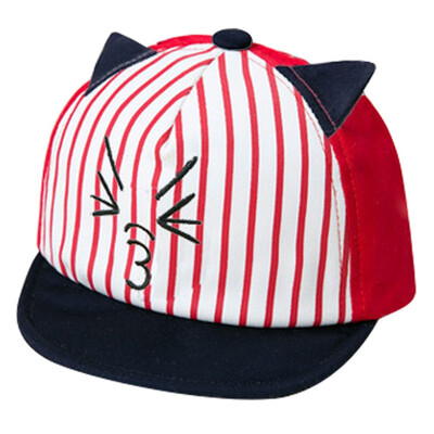 

Newborn Baby Hat Striped Cartoon Cat Design Kids Baseball Hat Boy&Girls Sun Hat Summer Cotton Caps Girls Visors With Ear A
