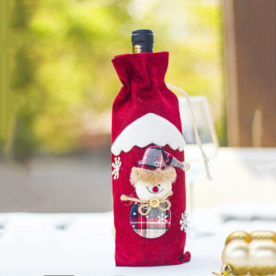 

Toponeto Red Wine Bottle Cover Bags Snowman Santa Claus Christmas Decoration Sequins Xmas