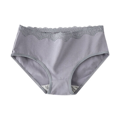 

Simple Breathable Solid Color Lace Decoration Briefs Fashion Sexy Cotton Women Mid Waist Panties