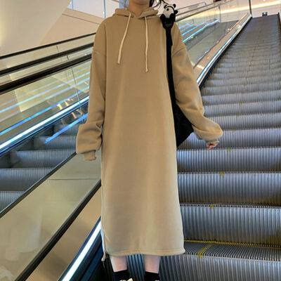 

Women Hooded Dress Autumn Winter Sweatshirts Long Sleeve Hoodies Solid Loose Hoody Pullovers Long Dress