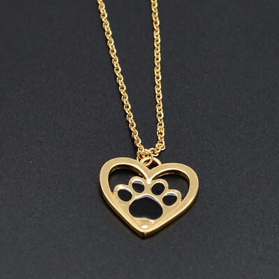

Paw Necklace Gold Color Chain Hollow Dog Paw Claw Heart Pendant Necklace Pet Animal Jewelry Gift