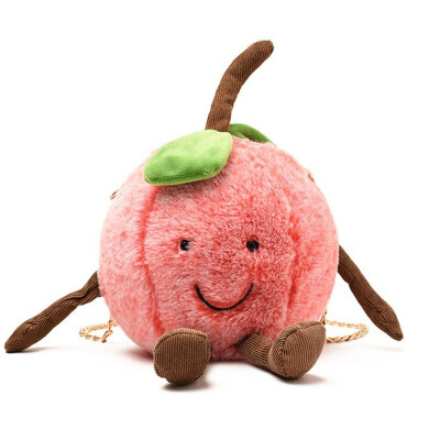 

2019 Women New Style Fashion Design Sweet Cute Concise Peach Shape Chain Girls Casual Bag Plush Cross body Shoulder Pink Bag