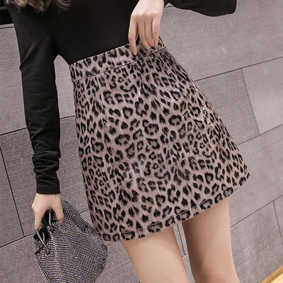 

Women Skirt PU Patent Leather Wet Look Leopard Print High Waist A-Line Mini Pencil Bandage Cool Street Wear