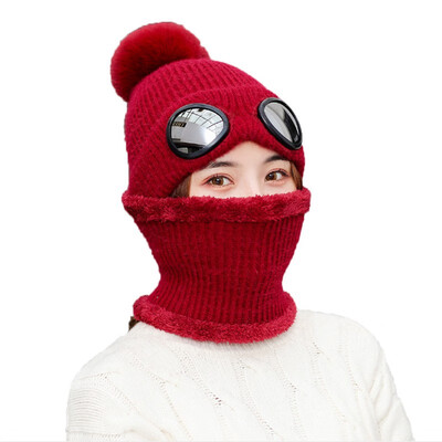 

2Pcs Scarf Hat Set Women Winter Warm Solid Pompoms Knitted Soft Caps And Scarves